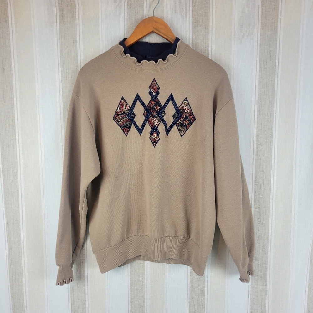 Vintage Jerzees Grannycore Crewneck Sweatshirt Tan Quilted Size Medium